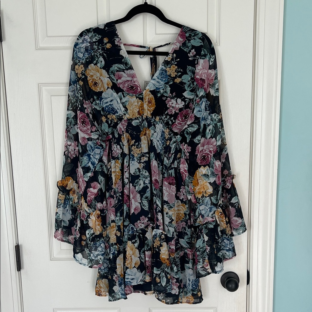 Baltic Born Black Floral V-Neck Ruffle Tunic